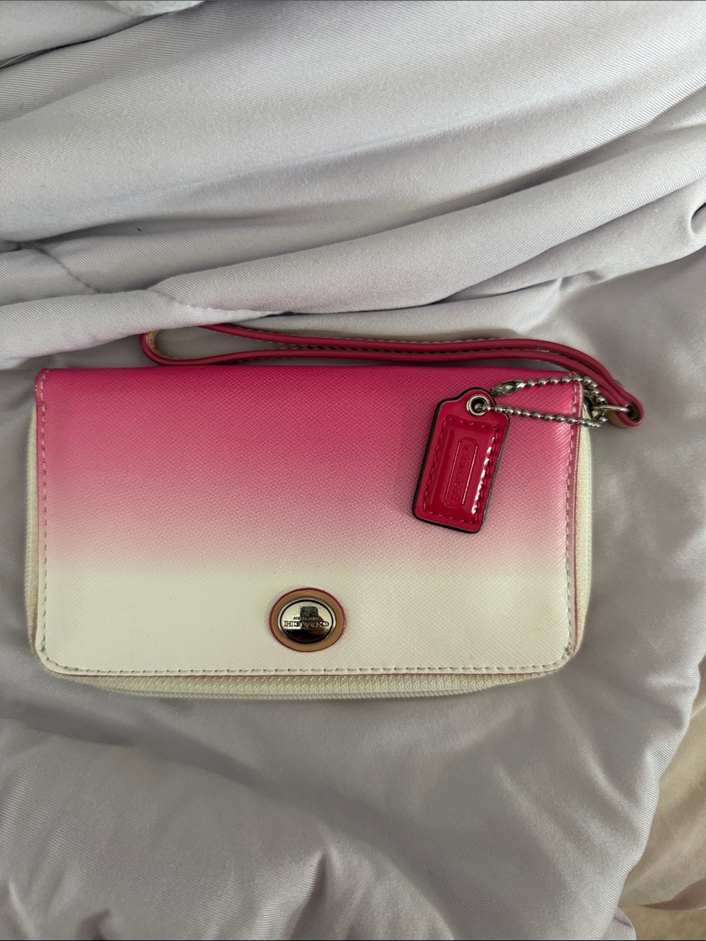 Coach Pink to Cream Ombre Wristlet with Turn-Lock